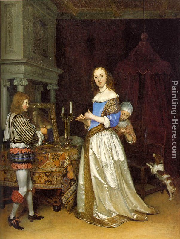 A Lady at her toilette painting - Gerard ter Borch A Lady at her toilette art painting